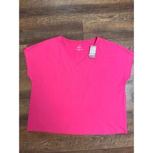 J.Jill Luxe Supima V-Neck Easy Tee Large Petite Rose Wine Pink NWT